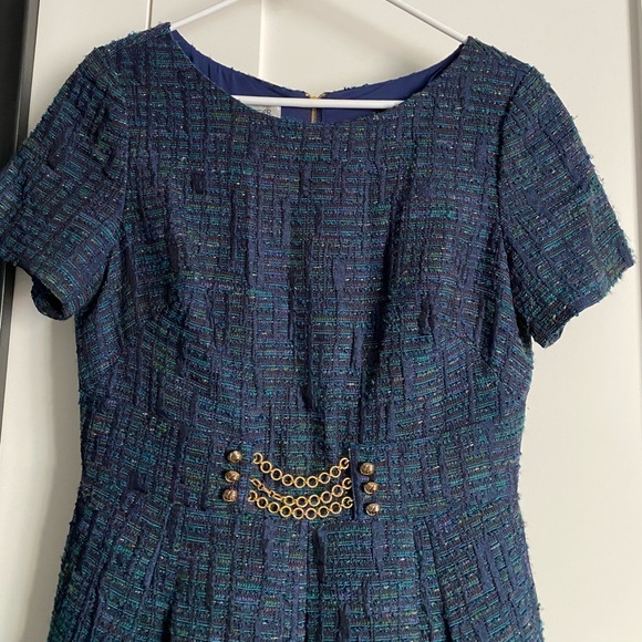 Kay Unger Tweed Dress Blue Green Gold Size 8 - Picture 2 of 8
